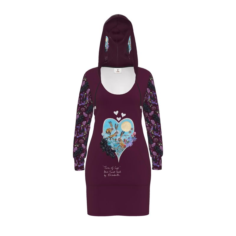 Three of Cups Hare Tarot Deck Hoodie Dress Deep Red