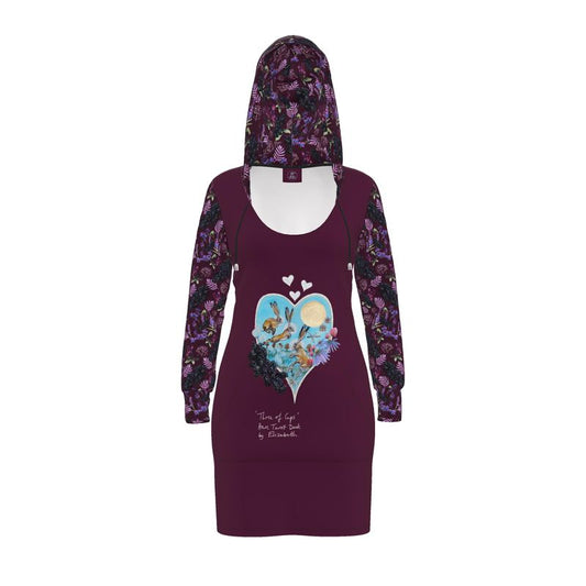 Three of Cups Hare Tarot Deck Hoodie Dress Deep Red