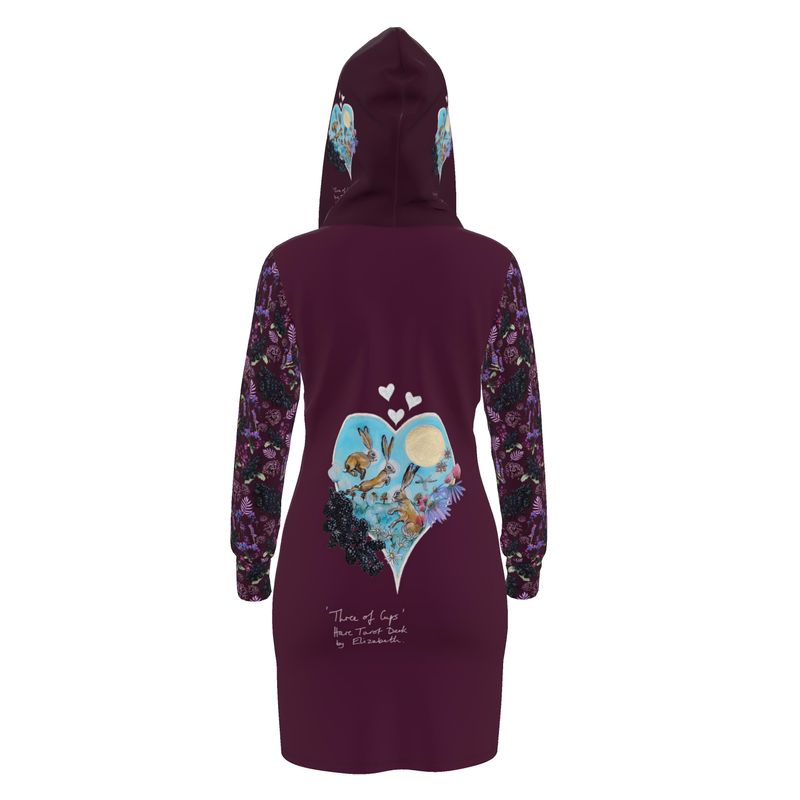 Three of Cups Hare Tarot Deck Hoodie Dress Deep Red