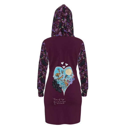 Three of Cups Hare Tarot Deck Hoodie Dress Deep Red