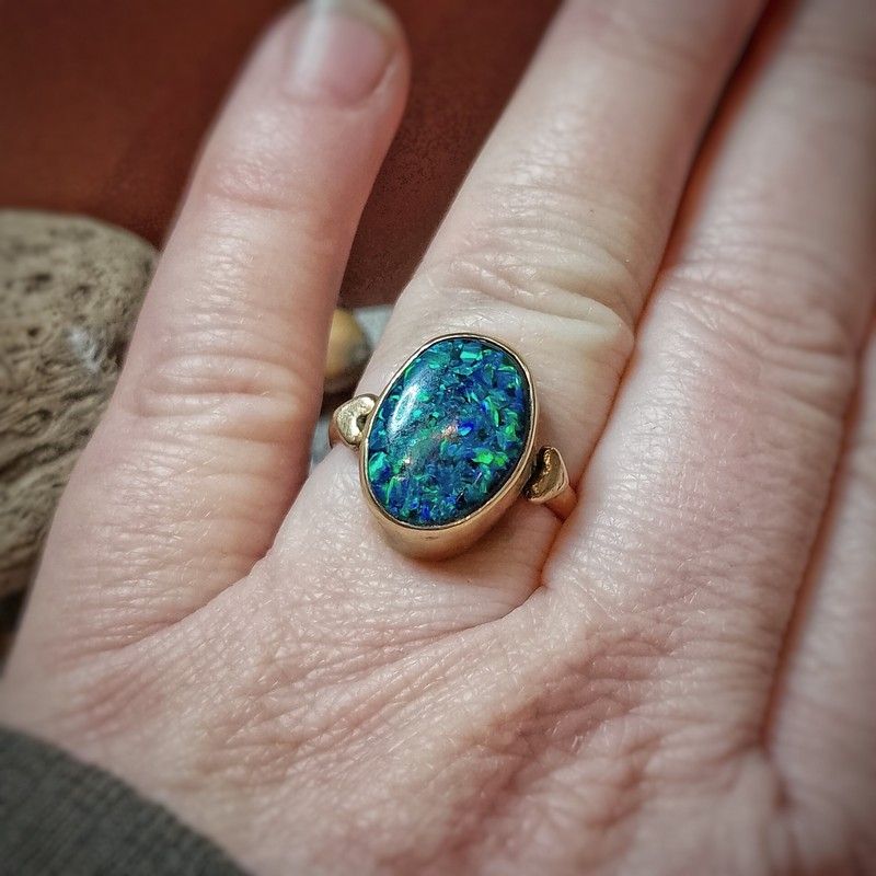 Opal Hearts Bronze Ring