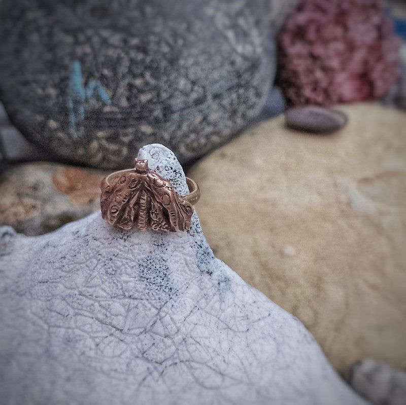 Moth Wisdom Ring for Clarity Elizabeth Shewan Artist Spirituality unique one off bronze ring