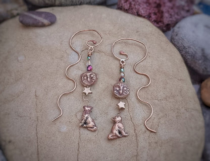The Owl and the Pussy Cat Dangly Earrings Bronze Unique Elizabeth Shewan Artist Jewellery