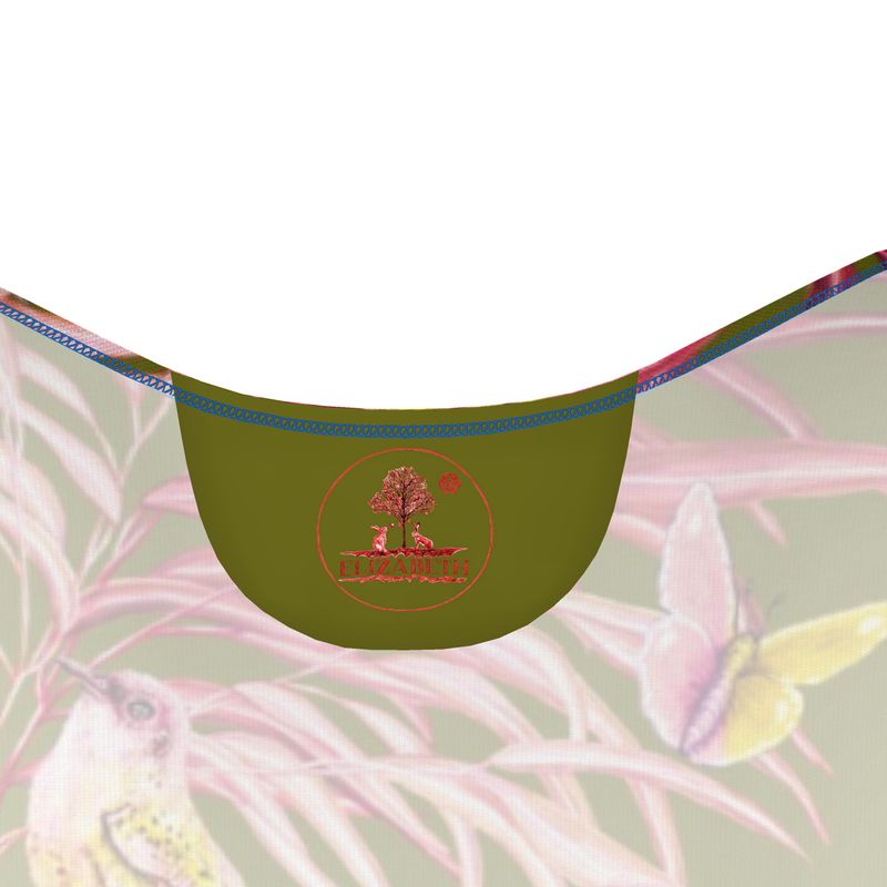 Green hammock with a logo on a light background with birds and plants Birdie Pinks Summer Dress