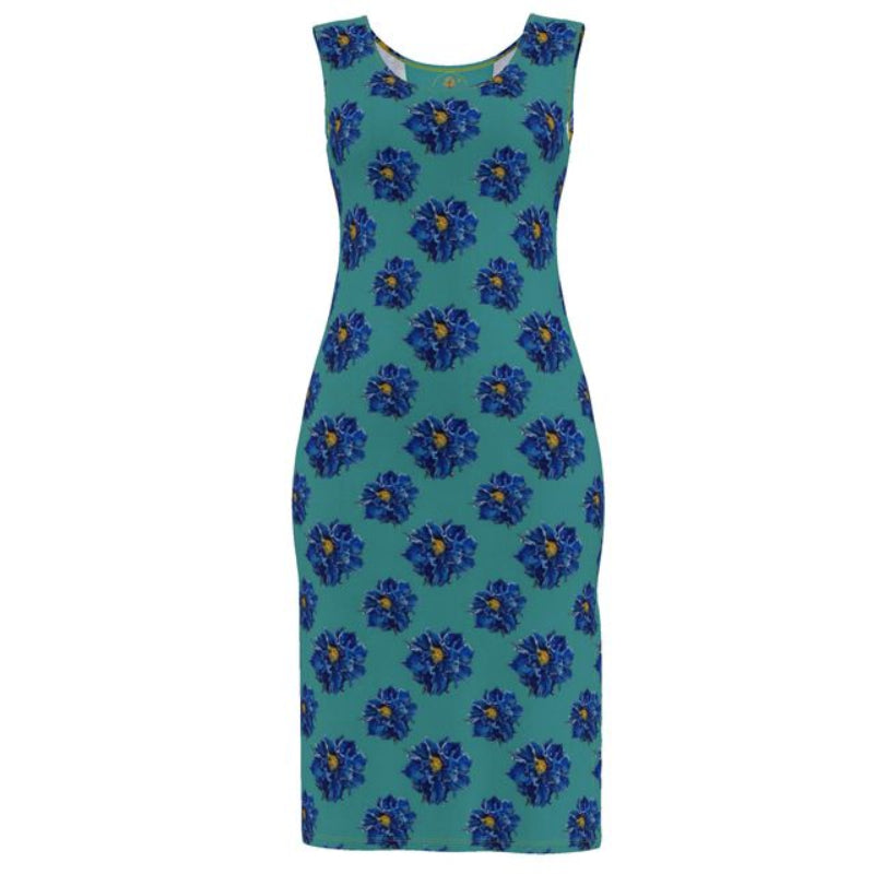 Green dress with blue floral pattern on a white background Blue Poppylore  Elizabeths Boutique 2026
