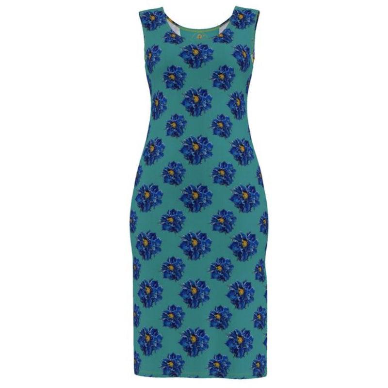 Green dress with blue floral pattern on a white background Blue Poppylore  Elizabeths Boutique 2026
