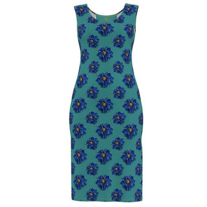 Green dress with blue floral pattern on a white background Blue Poppylore  Elizabeths Boutique 2026