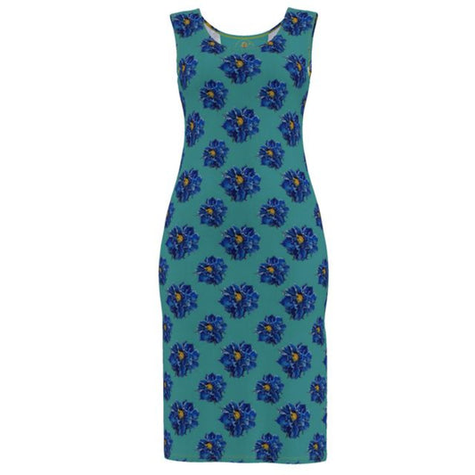 Green dress with blue floral pattern on a white background Blue Poppylore  Elizabeths Boutique 2026