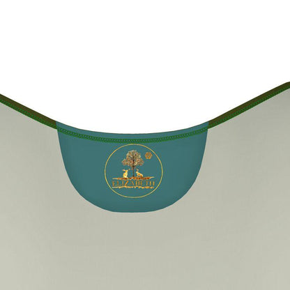 Product with a green and beige design featuring a logo for elizabeth's boutique Catslore Elizabeth Shewan Artist  on a white background