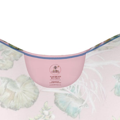 Pink logo for Elizabeth's Boutique brand with floral fish aquatic design on a white background