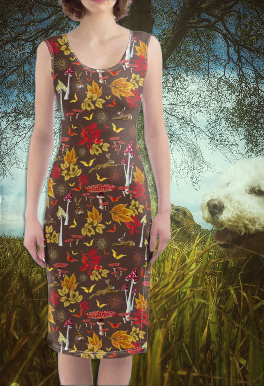 Earthy HareShroom Nature Bodycon Dress