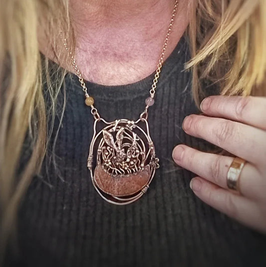 Hare Peaking Out Amongst the Poppies Necklace - Elizabeth's Boutique