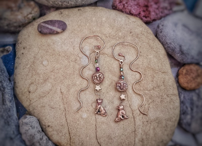 The Owl and the Pussy Cat Dangly Earrings Elizabeth Shewan Artist