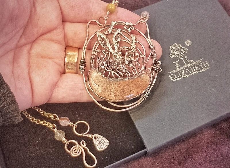 Hare Peaking Out Amongst the Poppies Necklace - Elizabeth's Boutique