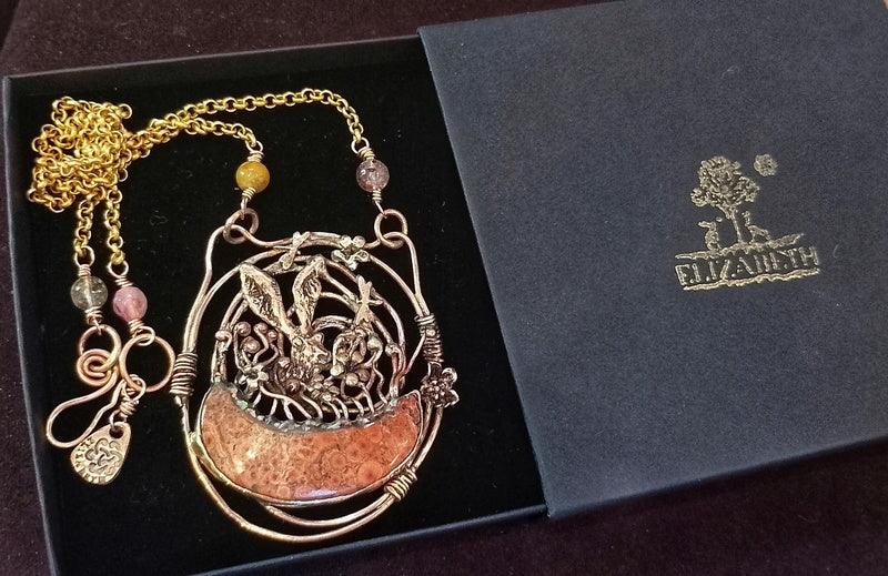 Hare Peaking Out Amongst the Poppies Necklace - Elizabeth's Boutique