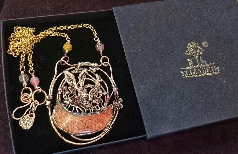 Hare Peaking Out Amongst the Poppies Necklace - Elizabeth's Boutique