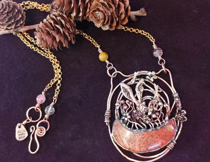 Hare Peaking Out Amongst the Poppies Necklace - Elizabeth's Boutique