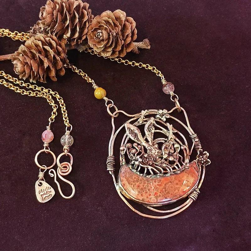 Hare Peaking Out Amongst the Poppies Necklace - Elizabeth's Boutique
