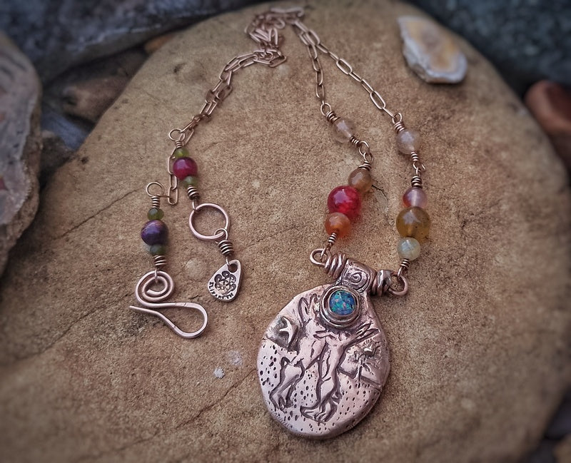 Boxing Hare Opal Necklace