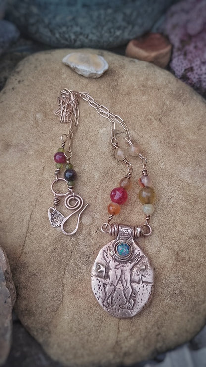 Boxing Hare Opal Necklace