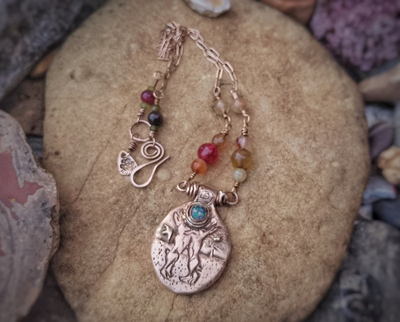 Boxing Hare Opal Necklace