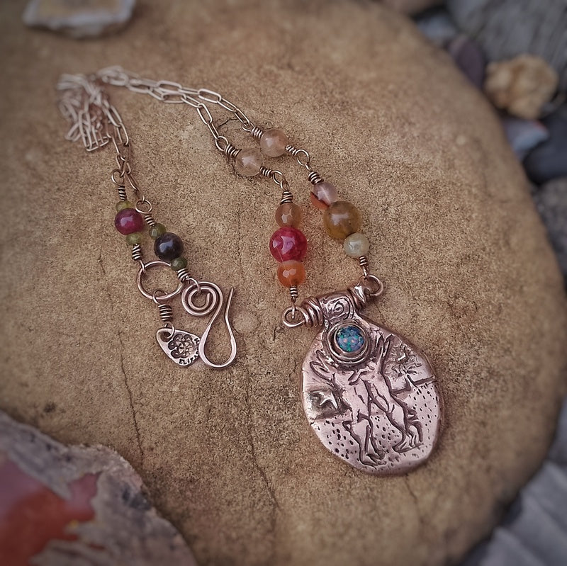 Boxing Hare Opal Necklace