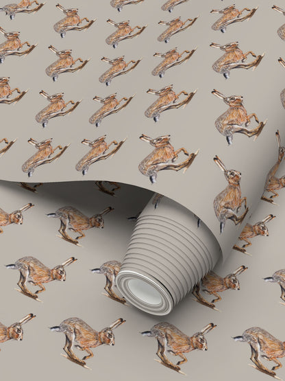 Running Wild Brown Hare Wallpaper Cream