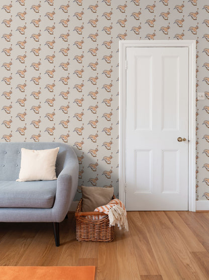 Running Wild Brown Hare Wallpaper Cream
