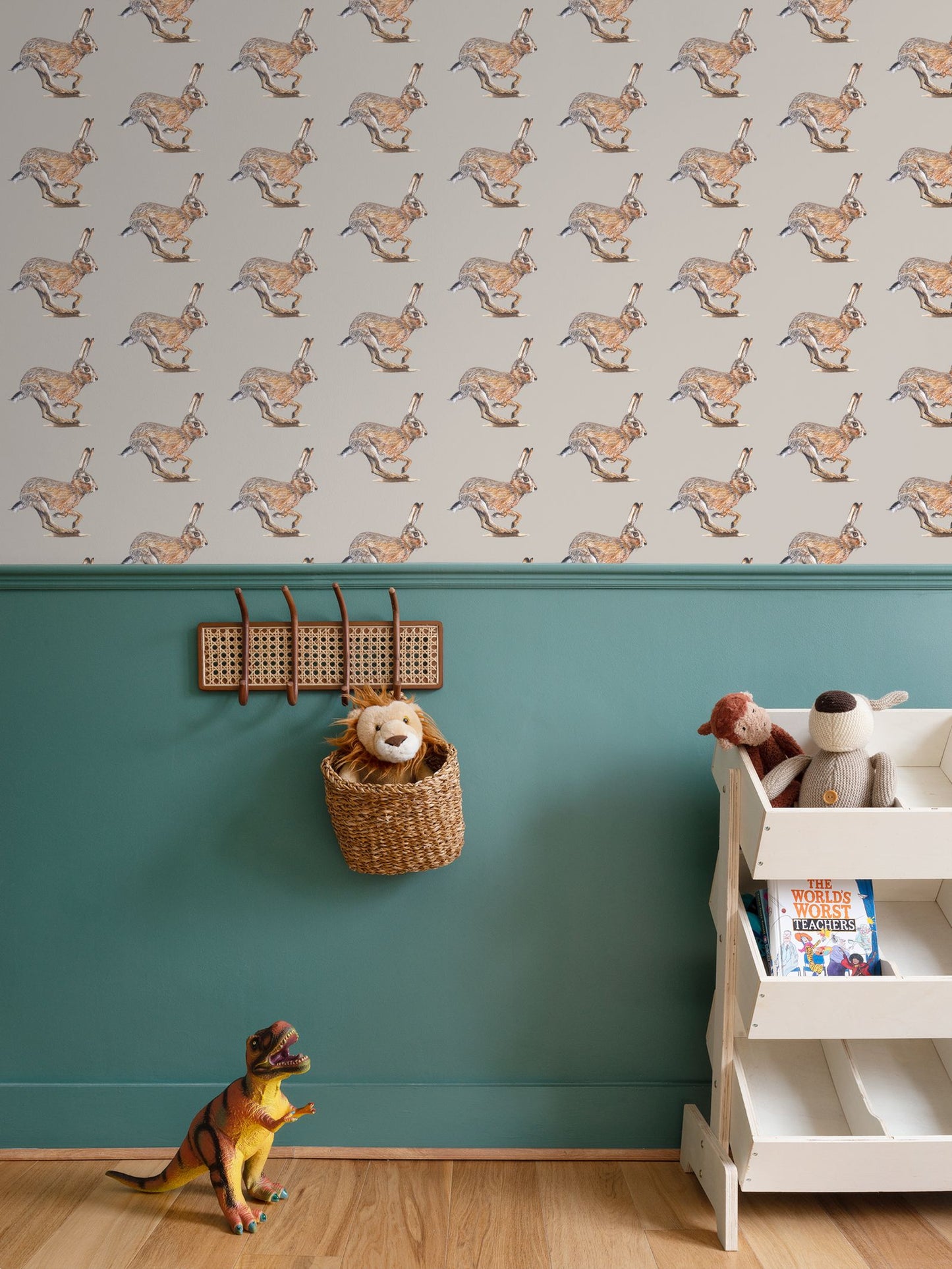 Running Wild Brown Hare Wallpaper Cream