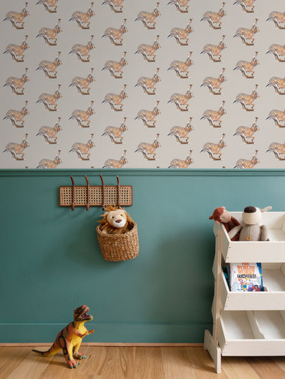Running Wild Brown Hare Wallpaper Cream
