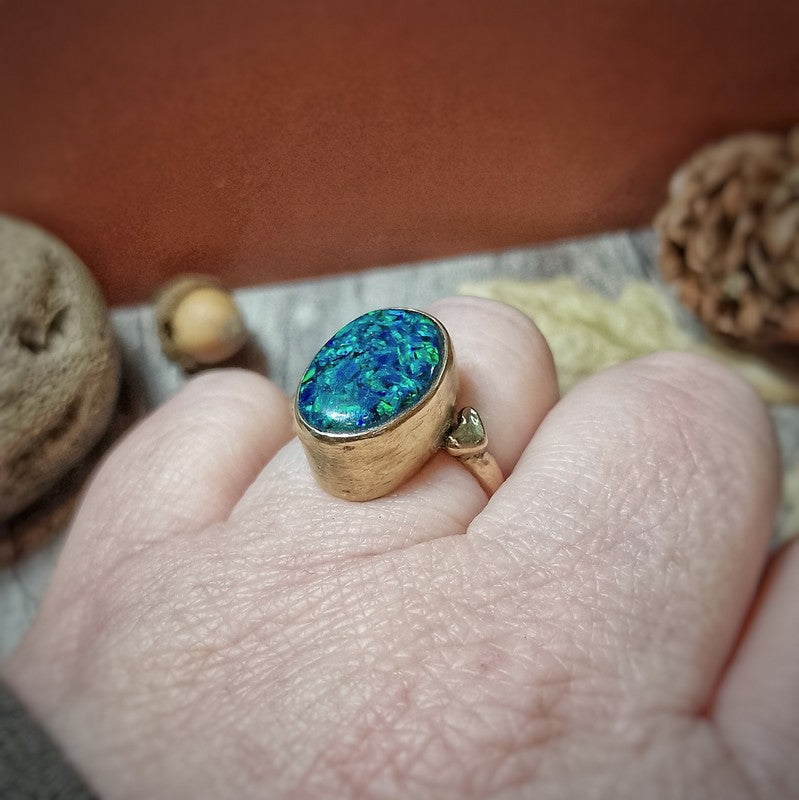 Opal Hearts Bronze Ring