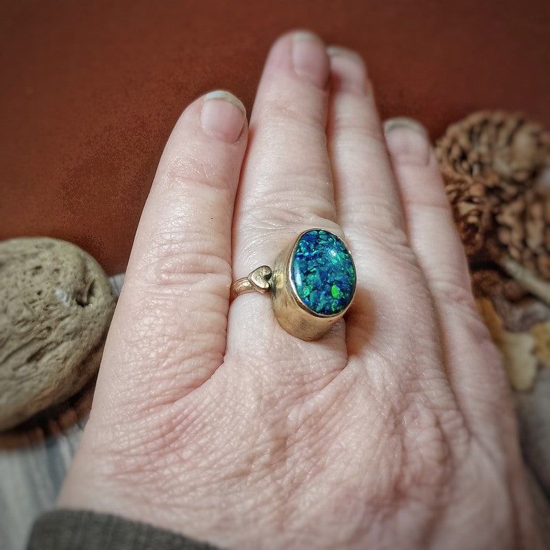 Opal Hearts Bronze Ring