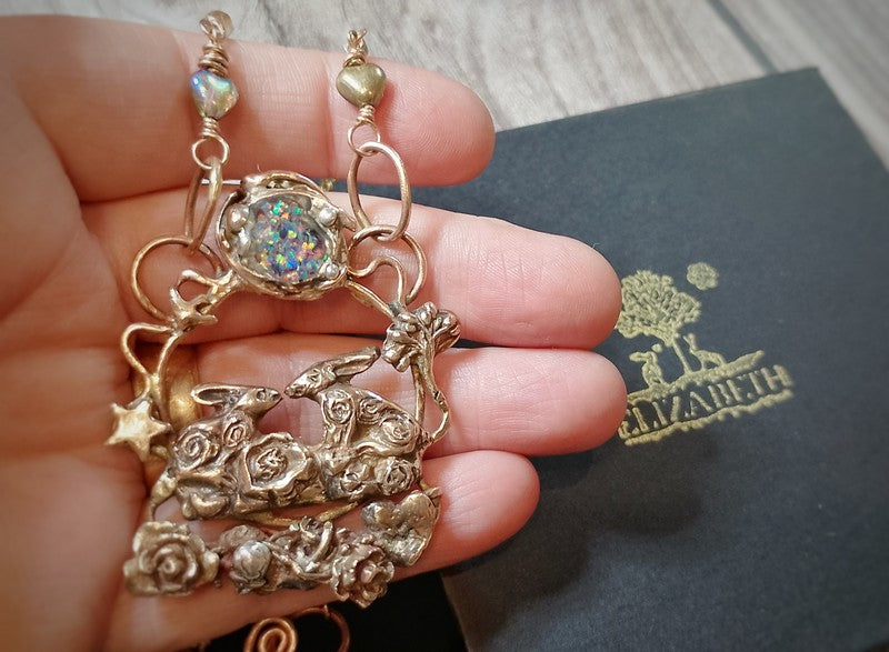 Kissing Hares Opal Moon Necklace