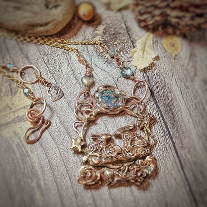 Kissing Hares Opal Moon Necklace