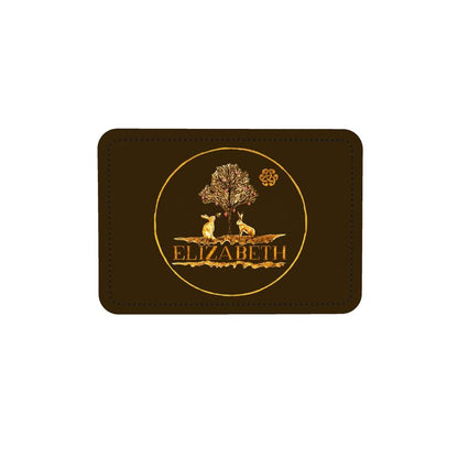Brown card with gold design and 'ELIZABETH' text on a white background