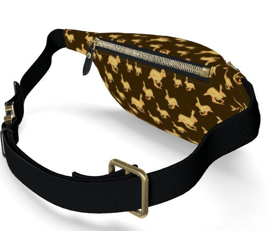 Fanny pack with dinosaur pattern on a white background