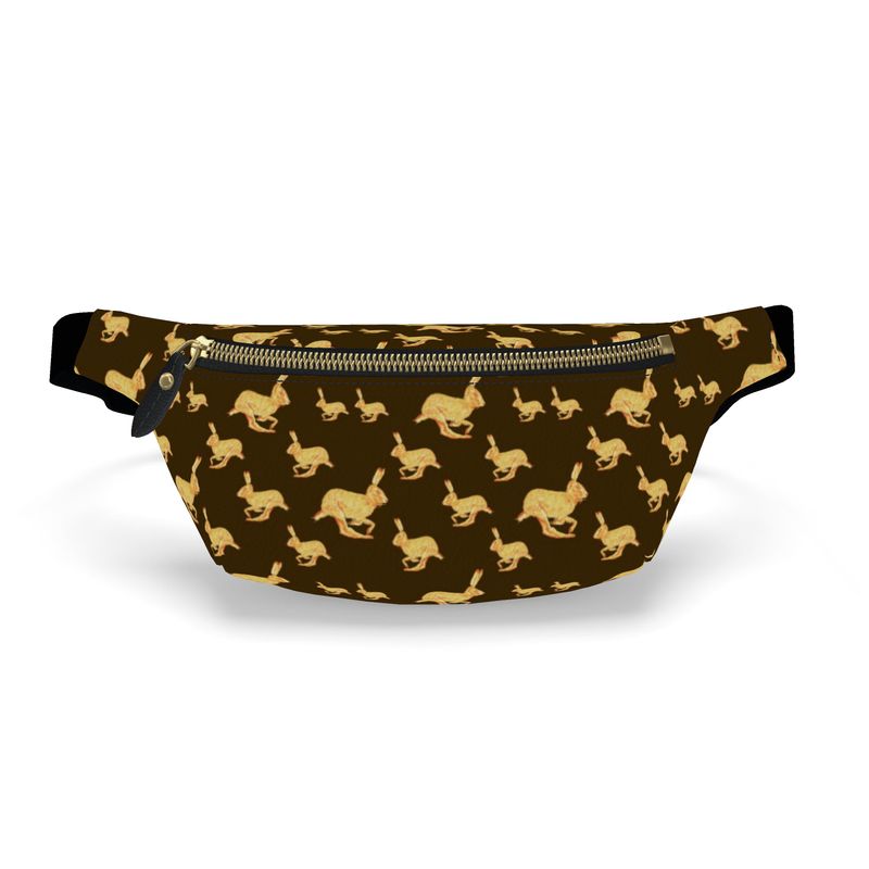 Fanny pack with rabbit pattern on a brown background