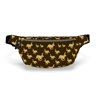 Fanny pack with rabbit pattern on a brown background