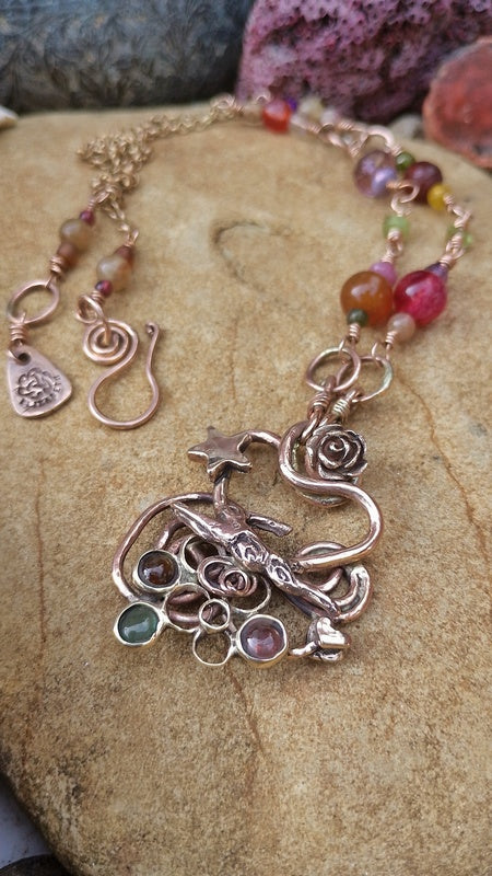 Spiral Leaping Hare Energy Nature Tourmaline Necklace