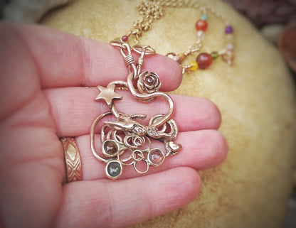 Spiral Leaping Hare Energy Nature Tourmaline Necklace