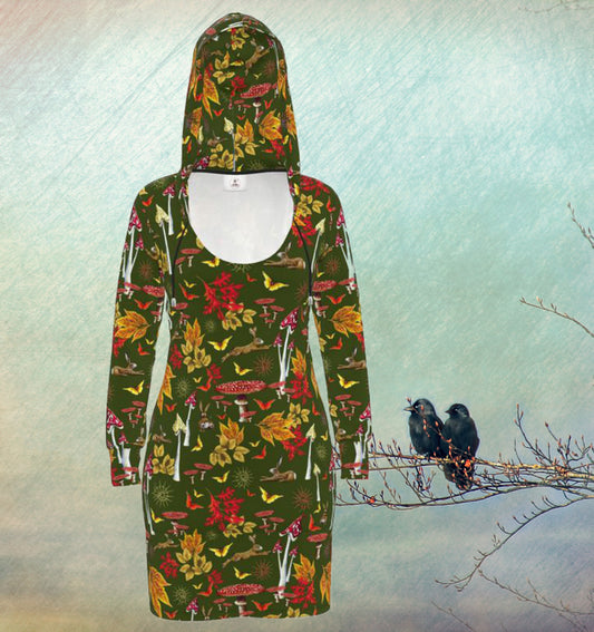 Earthy HareShroom Nature Hoodie Dress