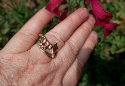 Bronze Slumbering in the Fields Love Hare Statement Ring