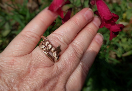 Bronze Slumbering in the Fields Love Hare Statement Ring