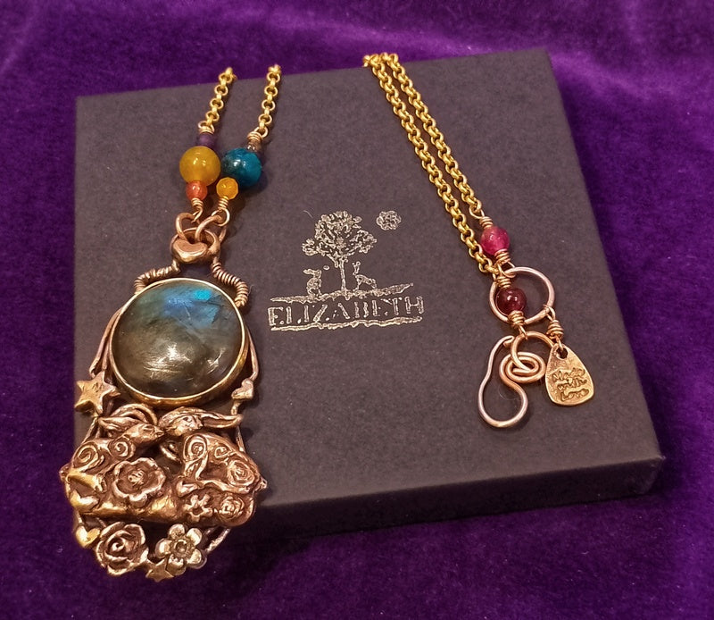 Kissing Hares Celestial Labradorite Moon Necklace