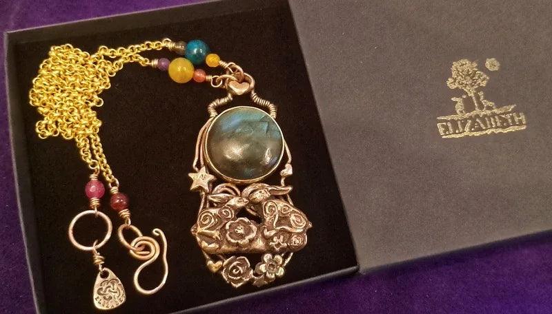 Kissing Hares Celestial Labradorite Moon Necklace - Elizabeth's Boutique
