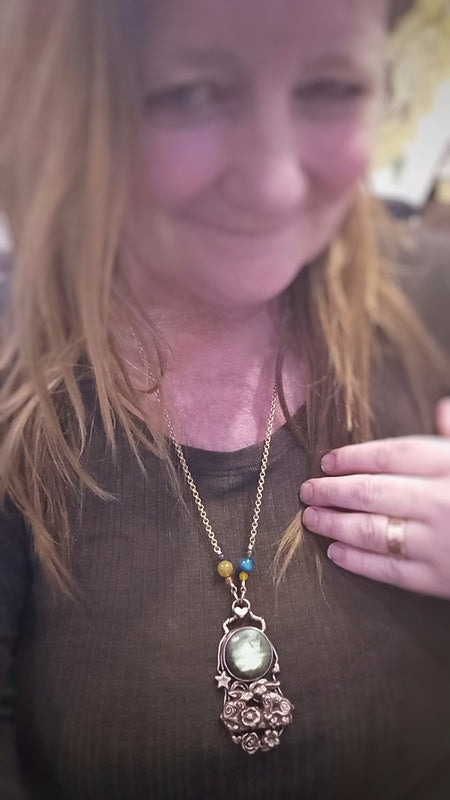 Kissing Hares Celestial Labradorite Moon Necklace