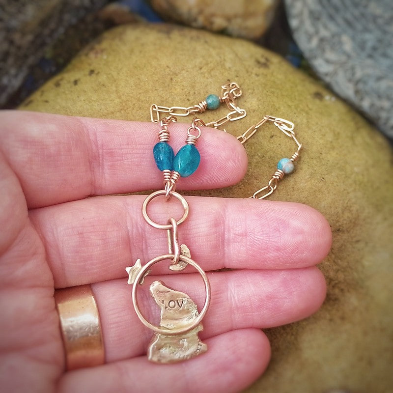 Earthly Teals Spiral Hare Connection Nature Energy Necklace