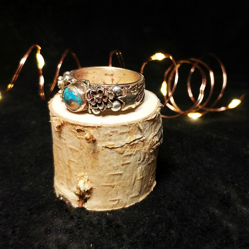 Turquoise Wildflowers Woodland Ring - Size T