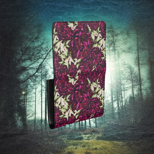 Peony Garden Small Leather Foldover Purse