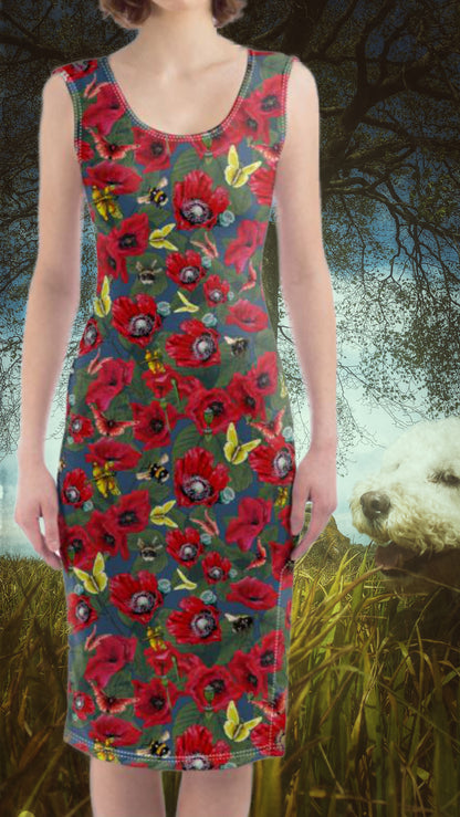 Poppy Wildlife Garden Bees Bodycon Dress